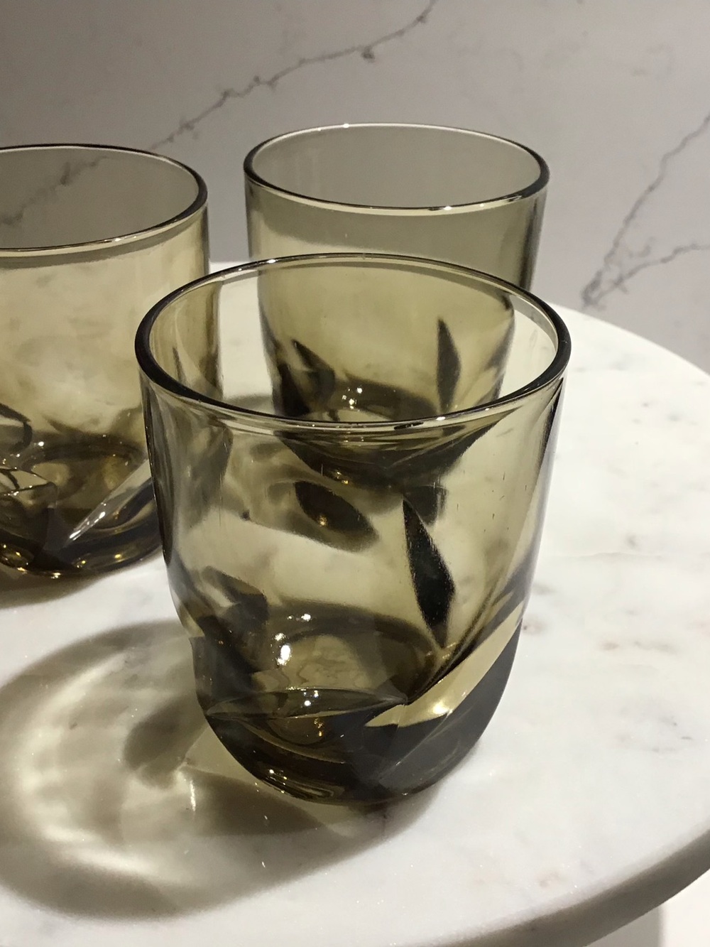 Vintage Mid Century Modern small Juice tumblers in smoky grey set if 6
